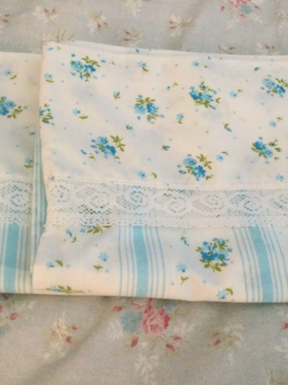 Pair of Turquoise Blue Floral Standard Pillow Cases